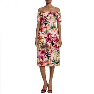 NWT Chiara Boni La Petite Robe Donata Off The Shoulder Tiger Lily Floral Dress